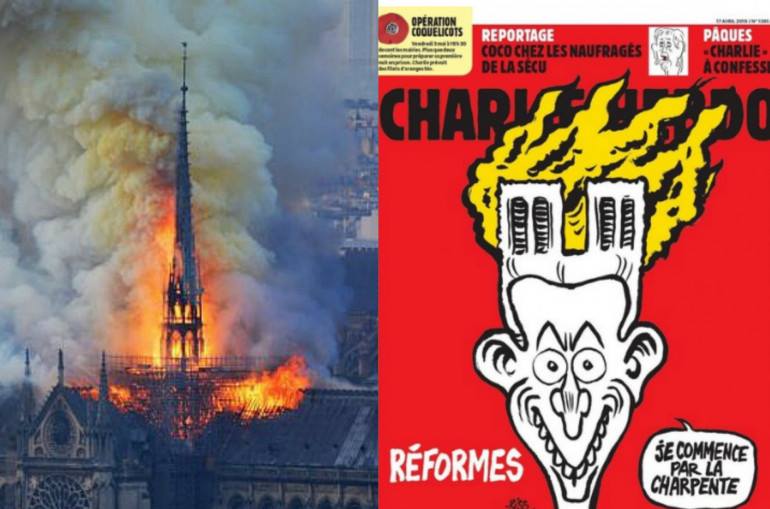 Charlie Hebdo-ի սկանդալային շապիկը.Մակրոին գլխին այրվող տաճարն է